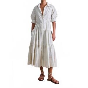 NEW APIECE APART anna maxi dress in pina stripes cream & navy